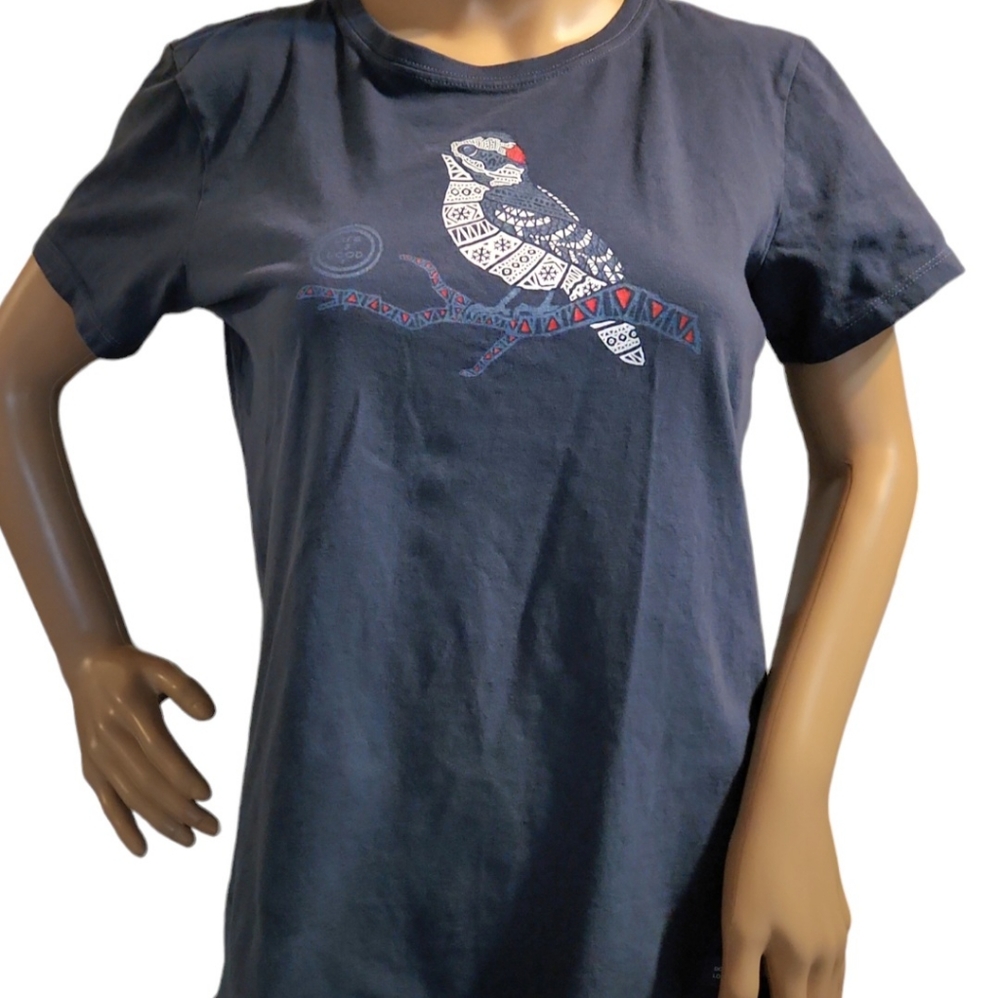Life Is Good Crusher Cotton Short Sleeved Womens Size Medium Blue T Shirt Bird